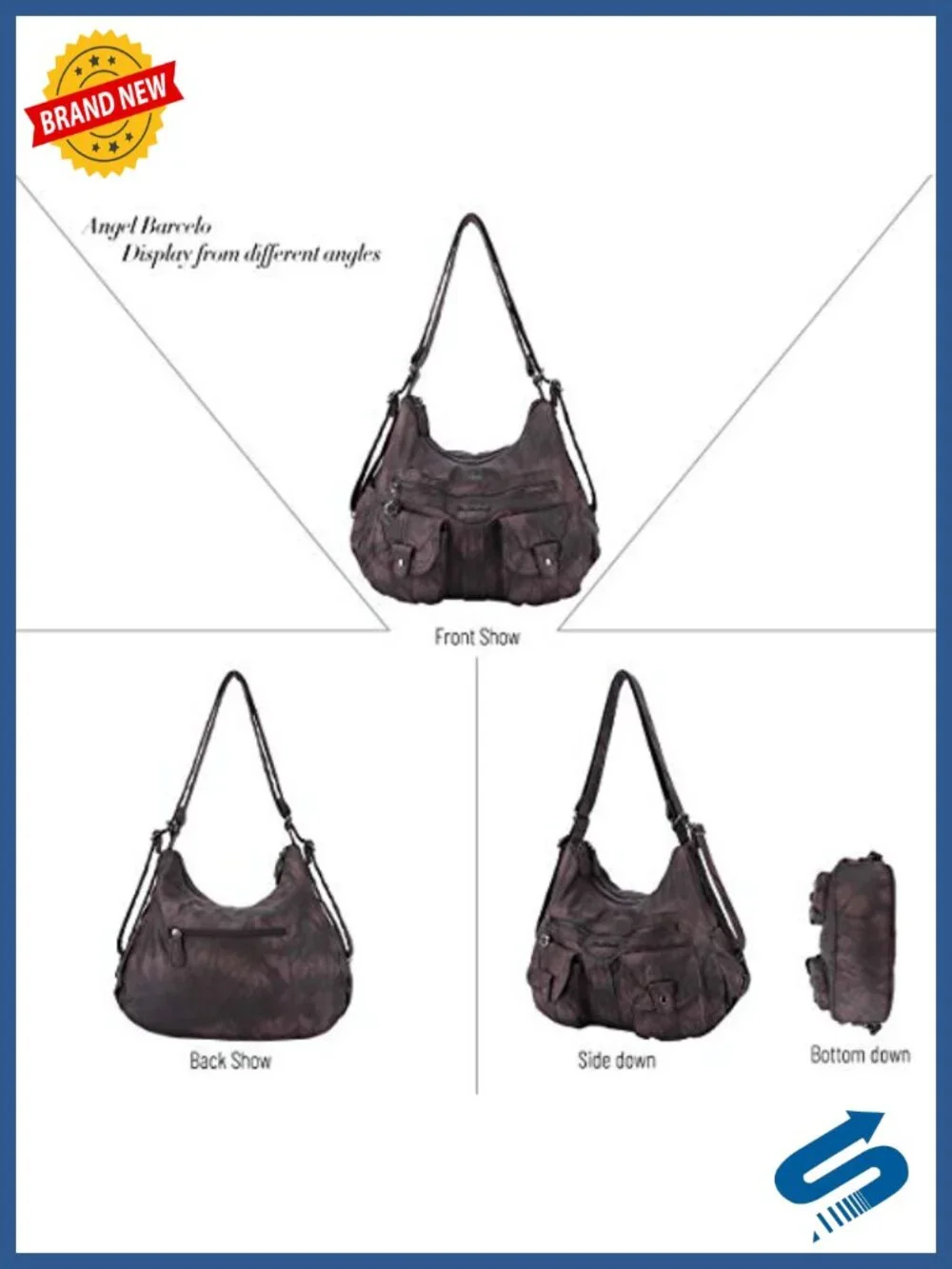 Soft Faux Leather Women Hobo Backpack Crossbody Handbag with Pockets